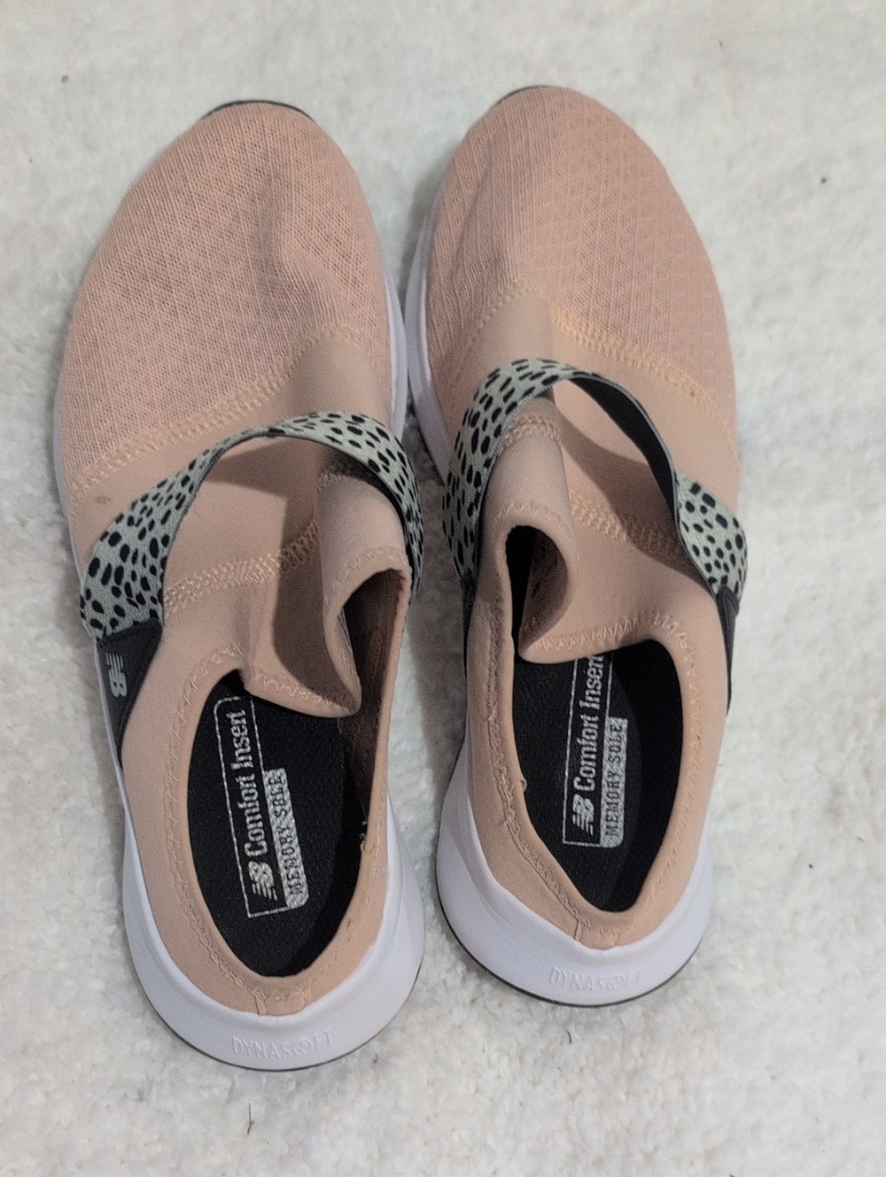 New Balance Women’s Slip-On Walking Shoes in Blush with Animal-Print Strap